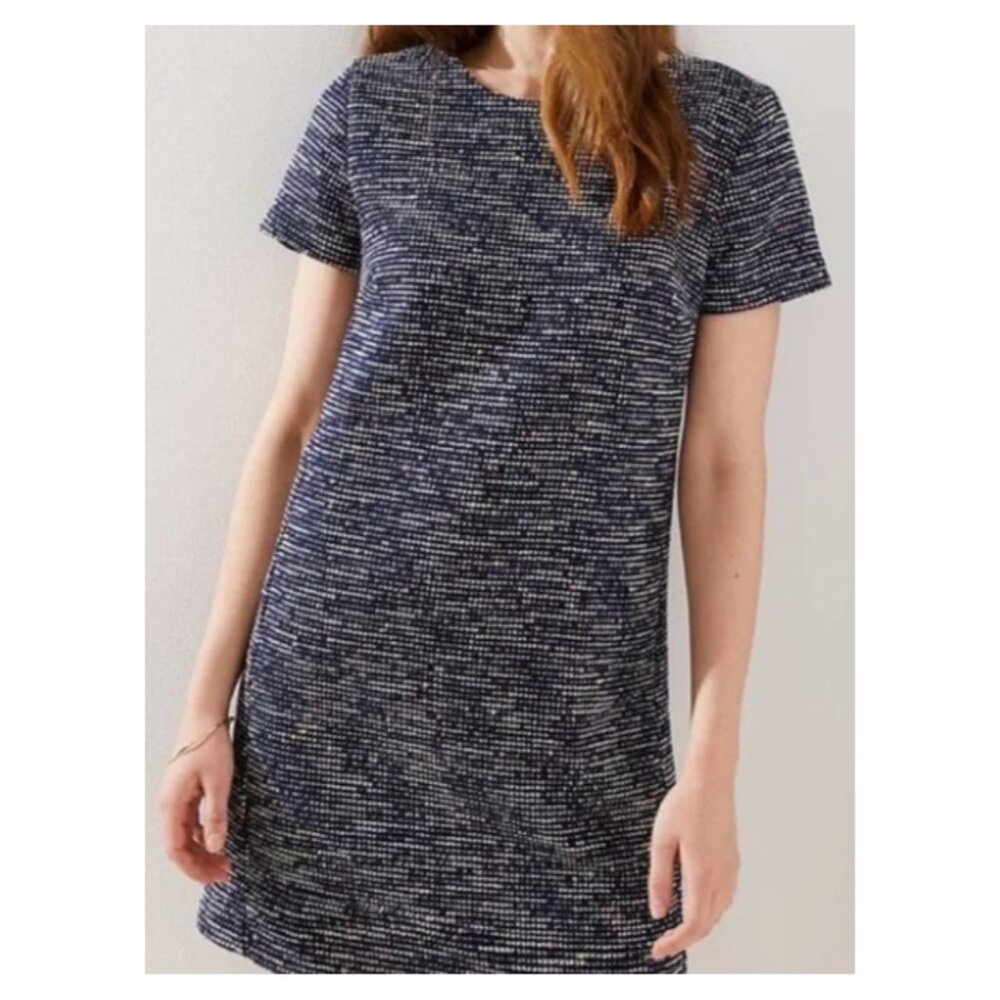 Boucle Navy Dress with Rainbow Detail LOFT